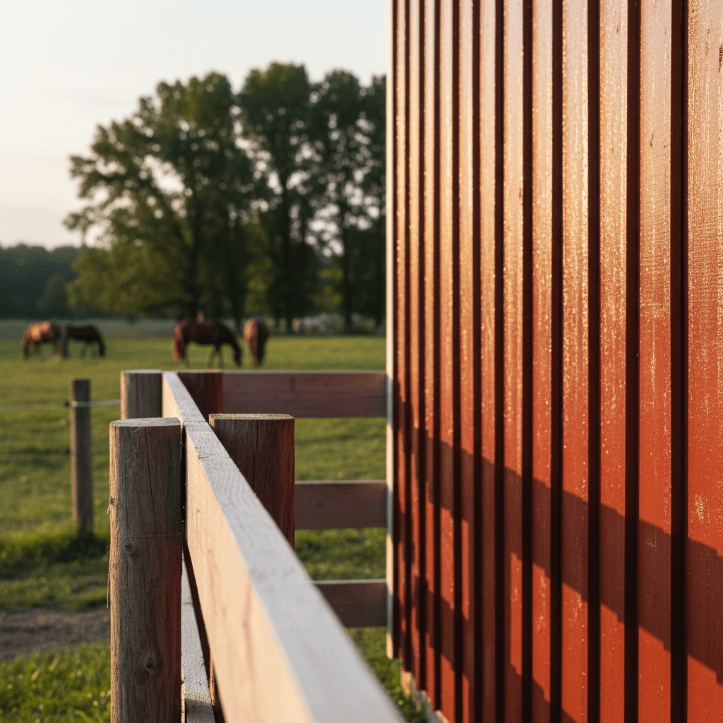 Freshly painted equestrian barn with vibrant exterior finish