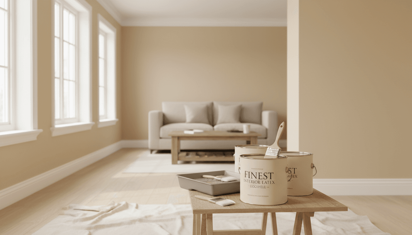 Professional painter's workspace with premium materials and freshly painted interior walls in West Palm Beach home