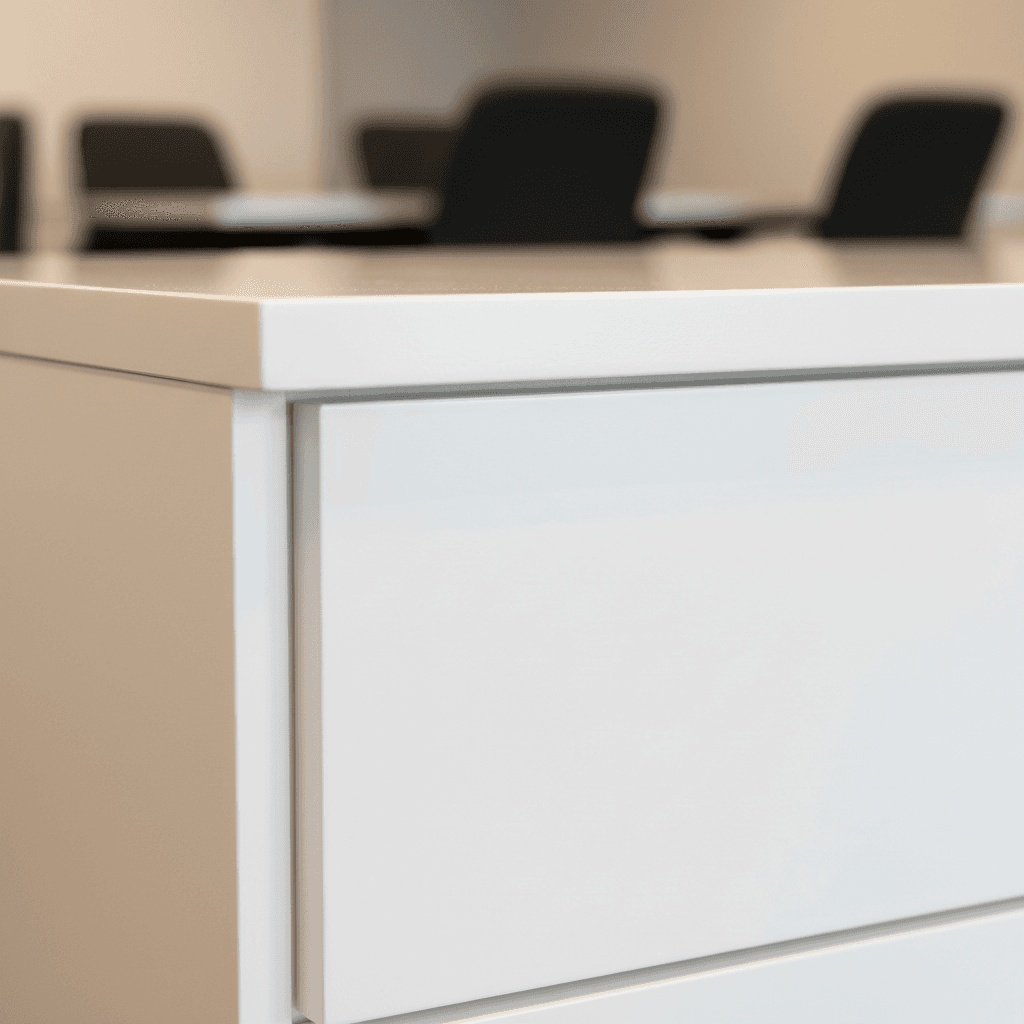 Finished commercial cabinetry with smooth professional paint application