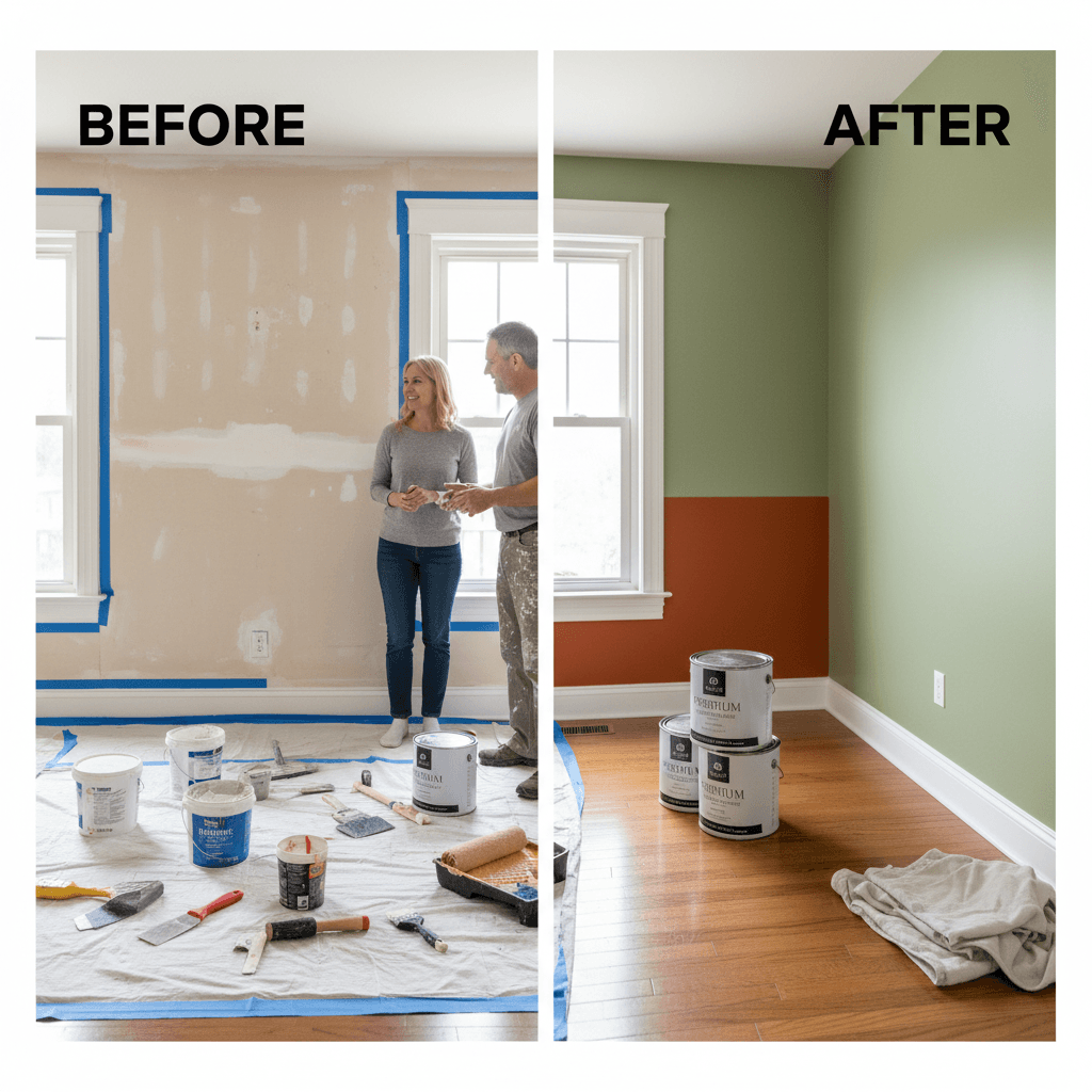 Before and after residential painting transformation showing quality results