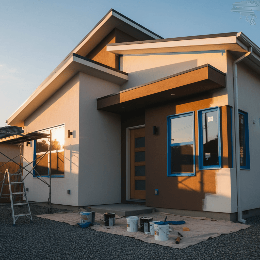 Professional exterior house painting with proper masking and preparation
